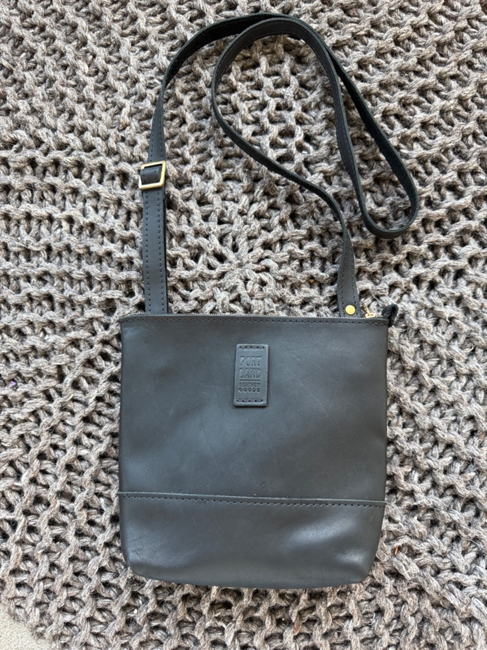 Portland Leather Goods Black ‘Festival Bag’ Leather Crossbody with BrassHardware